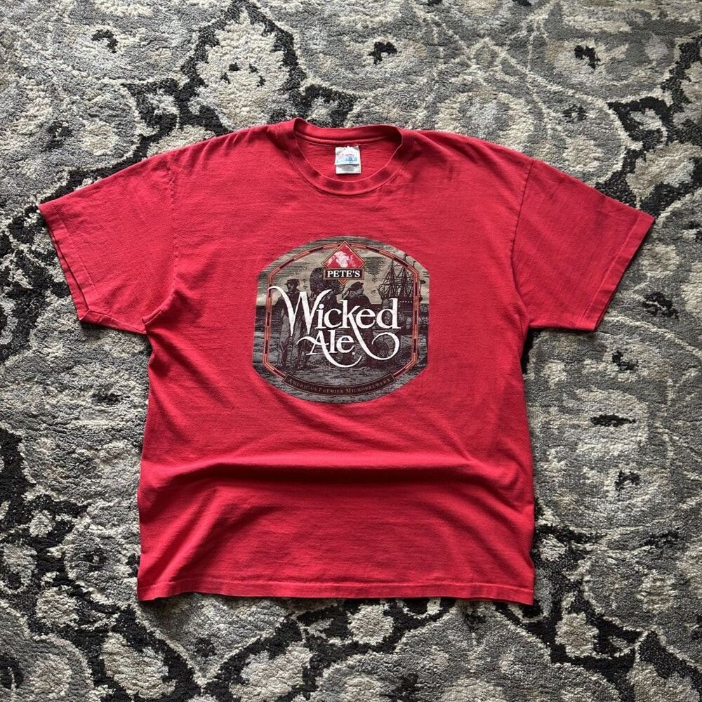 vintage 90s red single stitch Petes wicked ale t-shirt size XL